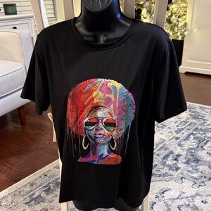 SHEIN Black Graphic Tee with Multicolor Design